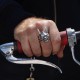 Hannya Ring, Hannya Maske - Talisman für ihren Träger. Silber Biker Ring mit Hörnern, groß, massiv, handgefertigt, Bikerschmuck