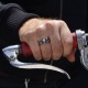 Wingman - Skull Ring with small skull. Decently striking. Silver Biker Ring as Biker Jewelry and Rocker Jewelry