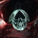 Silver Skull Ring with Ace of Spades as eye and fangs. Biker Ring, Biker Jewelry, Rocker Jewelry