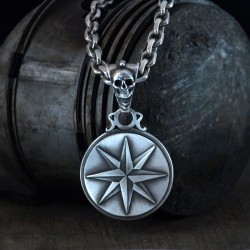 Der Weg - Exclusive 2-sided biker pendant with lettering, windrose. Solid, handmade Silver. Biker Jewelry Rocker Jewelry