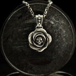 Rose - Necklace pendant Rose with skull. Solid, handmade 935 Silver - Rose pendant Biker Jewelry Rocker Jewelry