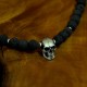 Gazer Lava - Skull pendant with necklace of lava. Solid, handmade silver. Skull and Crossbones Biker Jewelry