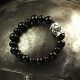 Onyx Bracelet - Onyx balls with solid element of 4 small skulls. 935 silver. Skull Bracelet, Biker Jewelry