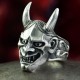 Hannya Ring, Hannya Maske - Talisman für ihren Träger. Silber Biker Ring mit Hörnern, groß, massiv, handgefertigt, Bikerschmuck