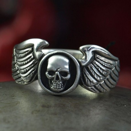 Wingman - Skull Ring with small skull. Decently striking. Silver Biker Ring as Biker Jewelry and Rocker Jewelry